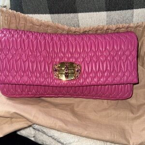 Miu Miu Pink and Gold Quilted Shoulder Bag with Jewel Embellishments